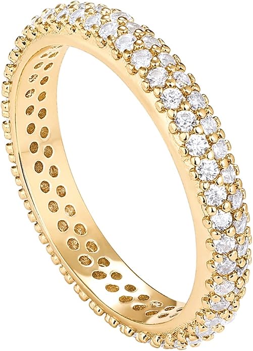 PAVOI 14K Gold Plated Cubic Zirconia Double Row Eternity Band for Women