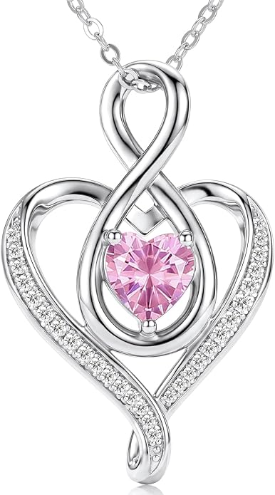 Birthstone Necklace for Women Heart Necklace S925 Sterling Silver Infinity Love Birthday Gifts for Mom Women Wife Girlfriend