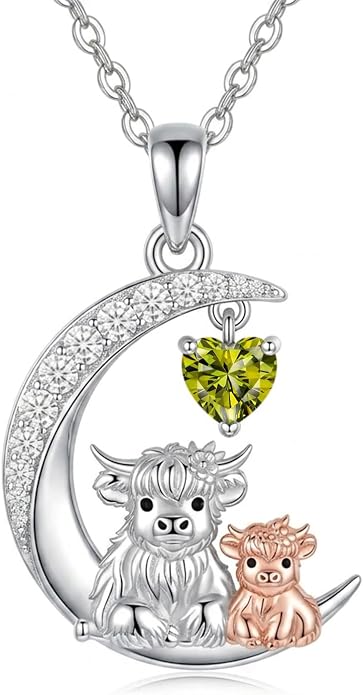 PELOVNY Teddy Bear Necklace for Women 925 Sterling Silver Bear/Highland Cow/Fox/Cat/Axolotl Birthstone Necklace Christmas Birthday Jewelry Gifts for Mom Daughter Wife Sister
