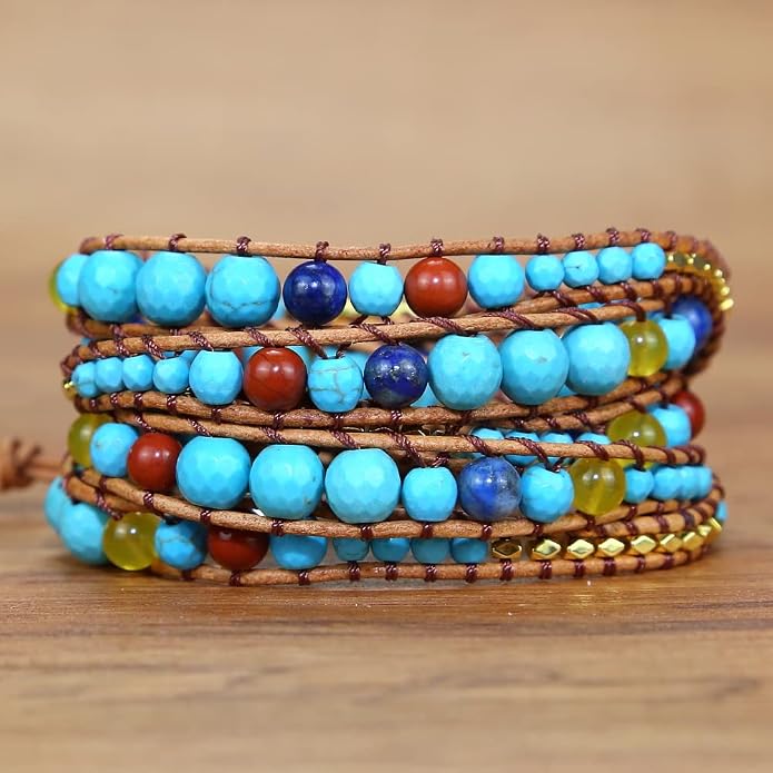 Boho Wrap Bead Bracelet for Women - Handmade Adjustable Natural Stone Beaded Bracelets Yoga Healing Bracelet Bangle Hippie Jewelry