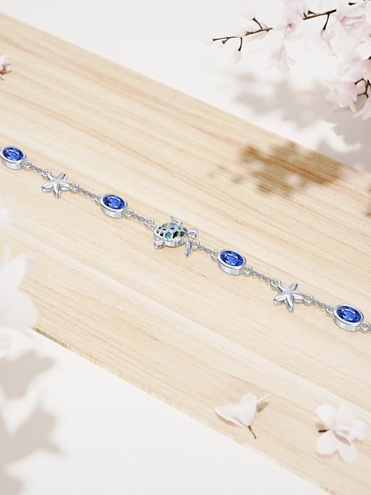 Ankle/Bracelet for Women Sterling Silver Sea Turtle/Butterfly/Mustard Seed/Sister/Sunflower/Elephant Gifts for Birthday Summer Beach Jewelry for Mom Wife Daughter Friend