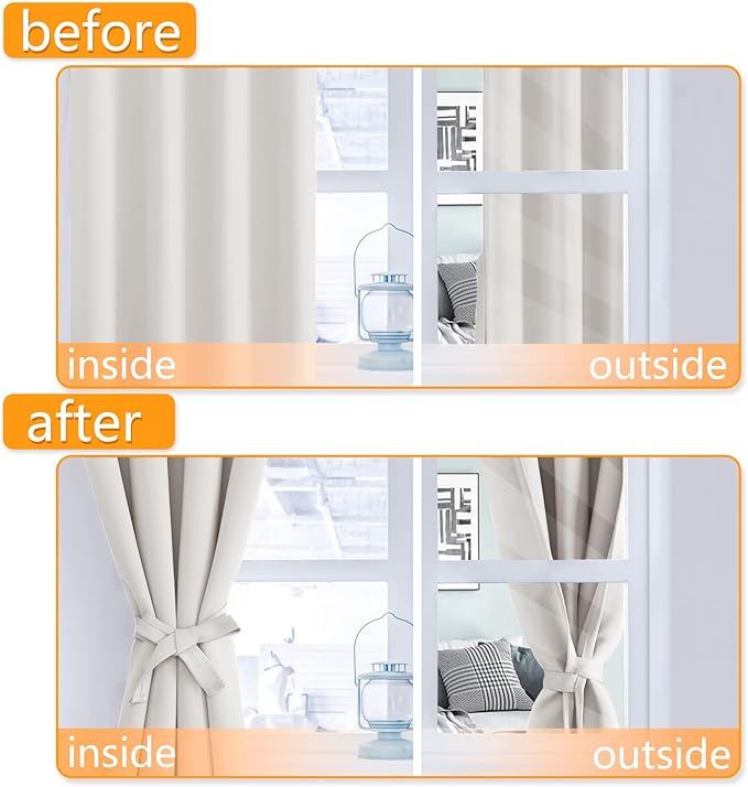 Hiasan Blackout Curtains for Bedroom, 42 x 63 Inches Length - Thermal Insulated & Light Blocking Window Curtains for Living Room/Kids Room, 2 Drape Panels Sewn with Tiebacks, Ivory