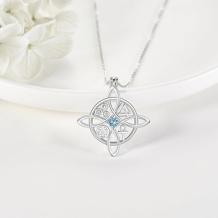 YAFEINI Sterling Silver Witches Knot Pendant Necklace - Celtic Cross Witch Jewelry Amulet Gifts for Women