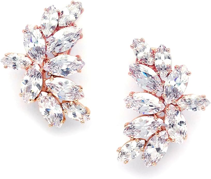 Mariell Clip-On Cubic Zirconia Crystal Bridal Earrings, Marquise Shape CZ Curved Clusters, Women Earrings for Wedding, Bridesmaids, Homecoming, Mother of the Bride