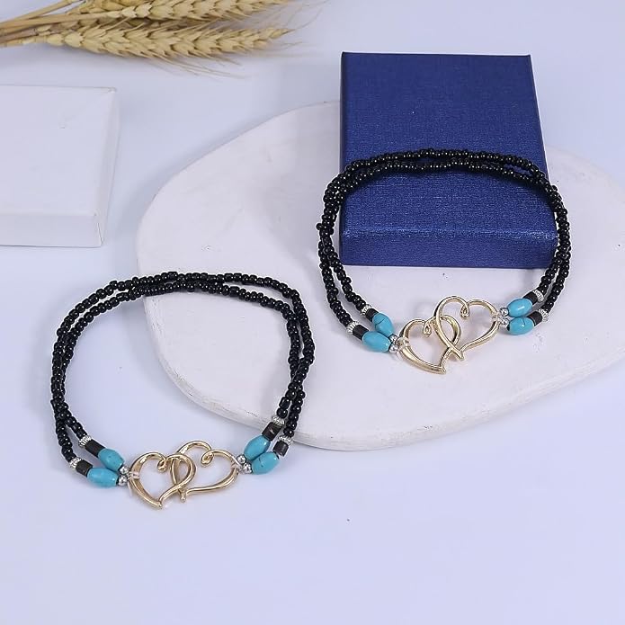 2PC Ankle Bracelets for Women Beaded Heart Ankle Bracelet Waterproof Bohemian Big Plus Size Anklets Summer Beach Accessories Boho Jewelry