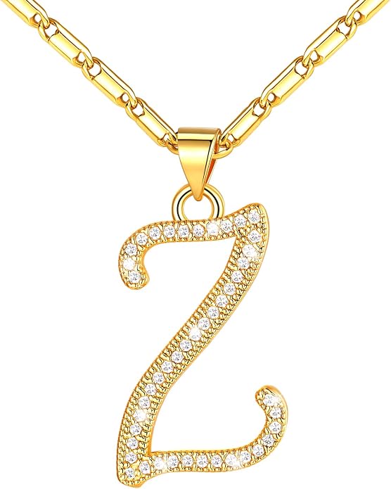 U7 Initial Necklace for Women, Gold/Platinum Plated CZ Crystal Letter A-Z Pendant Necklace, Shiny 20 Inch Name Chain Dainty Personalized Jewelry for Men Mom Wife Friend