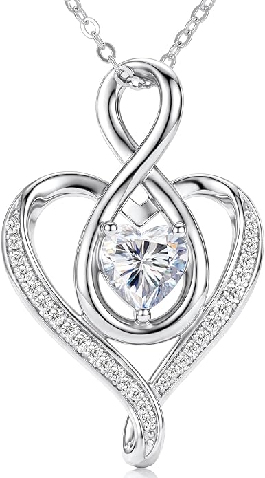 Birthstone Necklace for Women Heart Necklace S925 Sterling Silver Infinity Love Birthday Gifts for Mom Women Wife Girlfriend
