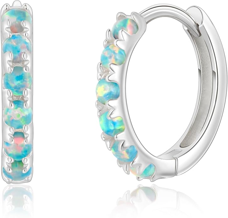 Tiny Mini Opal Huggie Hoop Earrings Upper Ear Cartilage Helix 18k Gold Plated Silver Minimalist Simple Small 10mm 8mm 6mm Hoop Earrings