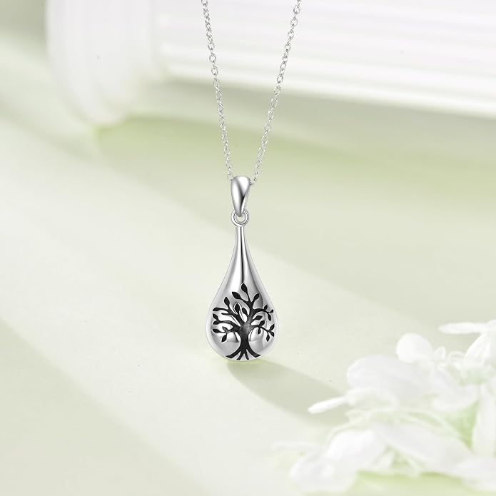 S925 Sterling Silver Teardrop Tree of Life Pendant Necklace - Elegant Symbolic Jewelry Gift for Women