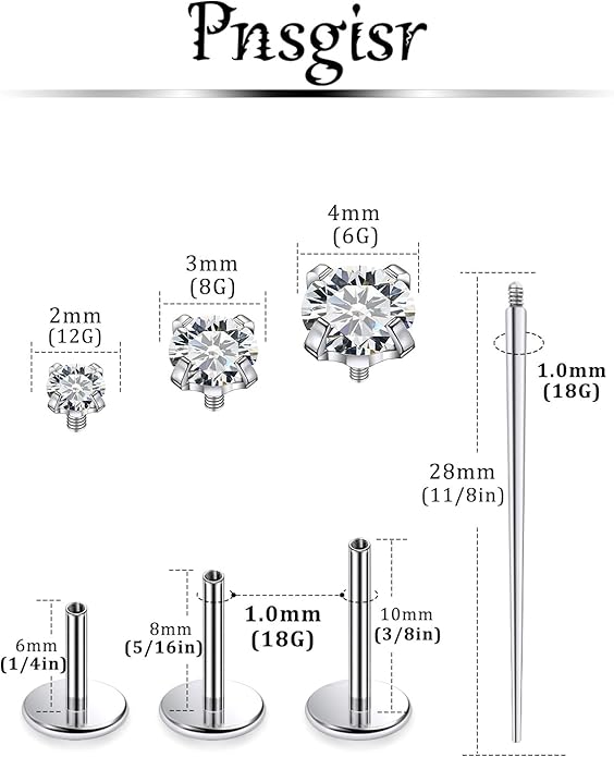 F136 Titanium 20/18/16G Internally Threaded Flat Back Stud Earrings Nose Rings Lip Medusa Monroe Labret 6/8/10mm Short/Long Bar Piercing Jewelry with Taper for Women Men