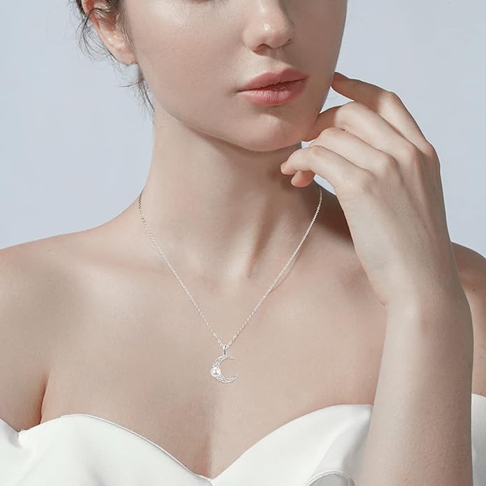 Dreamboat Sterling Silver Moon and Star Necklace Silver Crescent Moon Necklaces for Women Star Pendant Celestial Jewelry Gifts