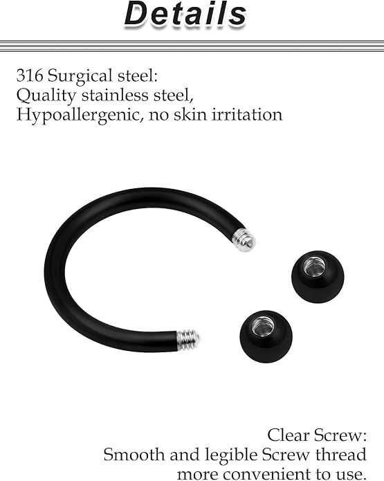 20G-00G Septum Rings Ear Gauges Earrings Stretching Kit 316L Surgical Steel Horseshoe Septum Pa Piercing Jewelry for Women 10mm 12mm 14mm 16mm