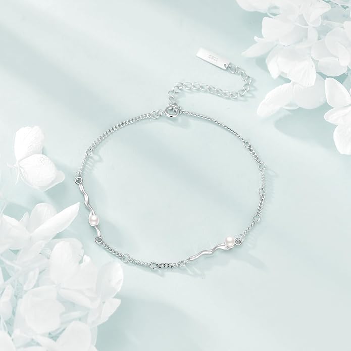 CRMAD Moonstone Moon/Star/Daisy/Turquoise/Rose Flower/Cat/Star/Hecate/Airplane/Pearl/Chakra/Rose Pearl/Butterfly/Wave/Starfish Anklet for Women Sterling Silver Anklet Irish Jewelry