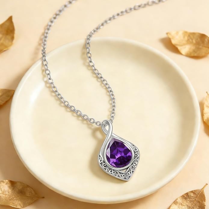 PELOVNY Celtic Knot Necklaces for Women 925 Sterling Silver Gemstone/Birthstone Teardrop Infinity Necklace Irish Celtic Pendant Jewelry Gifts for Mom Daughter Wife