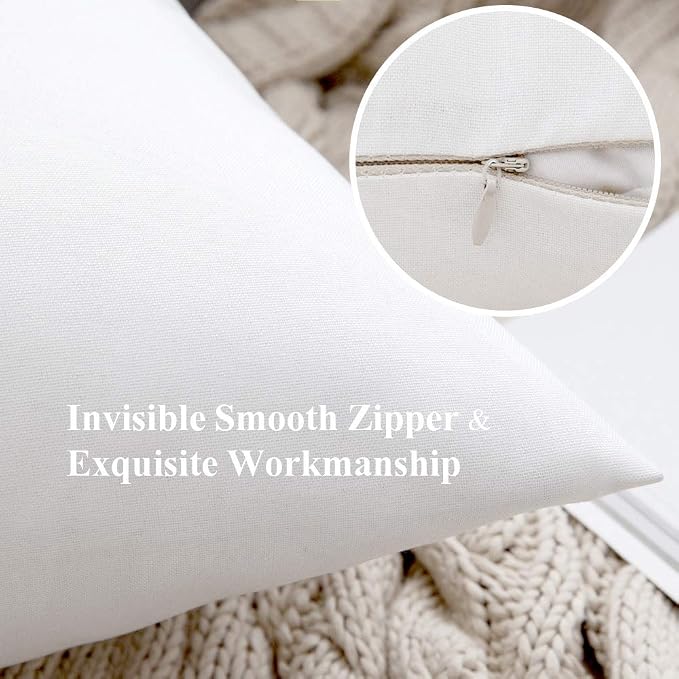 MIULEE Pack of 2 Decorative Outdoor Solid Waterproof Throw Pillow Covers Euro Sham Faux Linen Garden Farmhouse Cushion Cases for Patio Tent Balcony Couch Sofa 24x24 Inch White