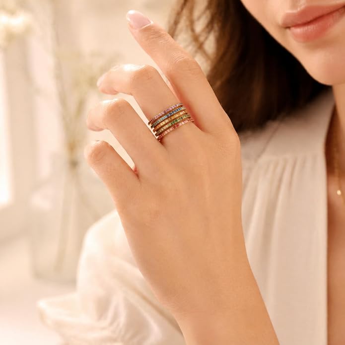 Birthstone Rings For Women, Silver Stackable Cubic Zirconia Stainless Steel Birth Stone Ring To My Daughter/Mom Birthday Unique Gifts Jewelry