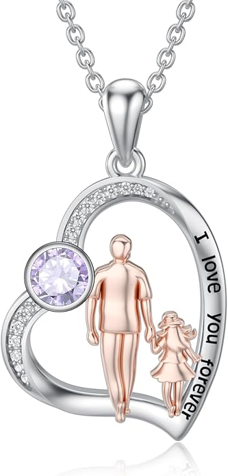 PROESS S925 Sterling Silver Daughter Heart Pendant Necklace from Dad Mom I Love You Forever Jewelry