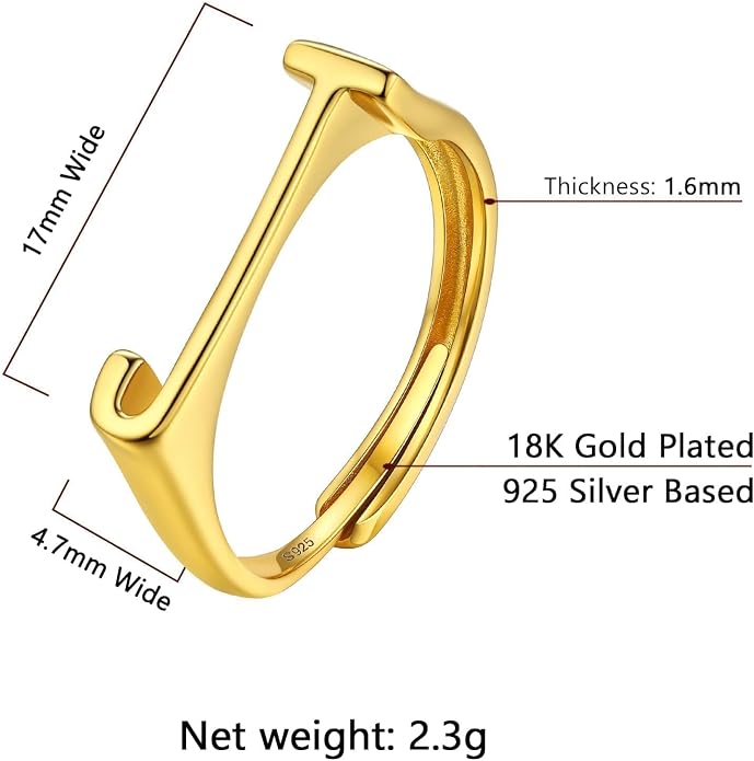 SILVERCUTE 925 Sterling Silver Initial Rings for Women,Adjustable Capital Letter Ring Hypoallergenic,Minimalist 925 Silver Rings for Mother Daughter