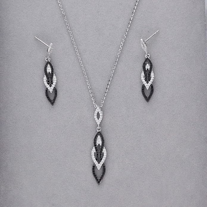 BERRICLE Sterling Silver Black and White Statement Chunky Pendant Necklace for Women, Cubic Zirconia CZ 18 inch