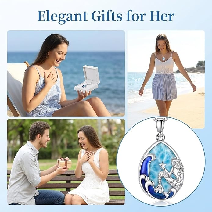 POPLYKE Mermaid Necklace 925 Sterling Silver Classic Necklace Mermaid Pendant Birthday Gifts Jewelry for Women