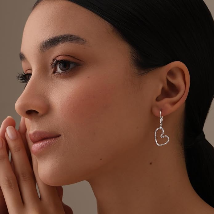 Charmsy 925 Sterling Silver Filigree Earrings for Women | Lightweight Diamond-Cut Openwork Leverback Dangle Earrings | Romantic Jewelry Gifts for Women