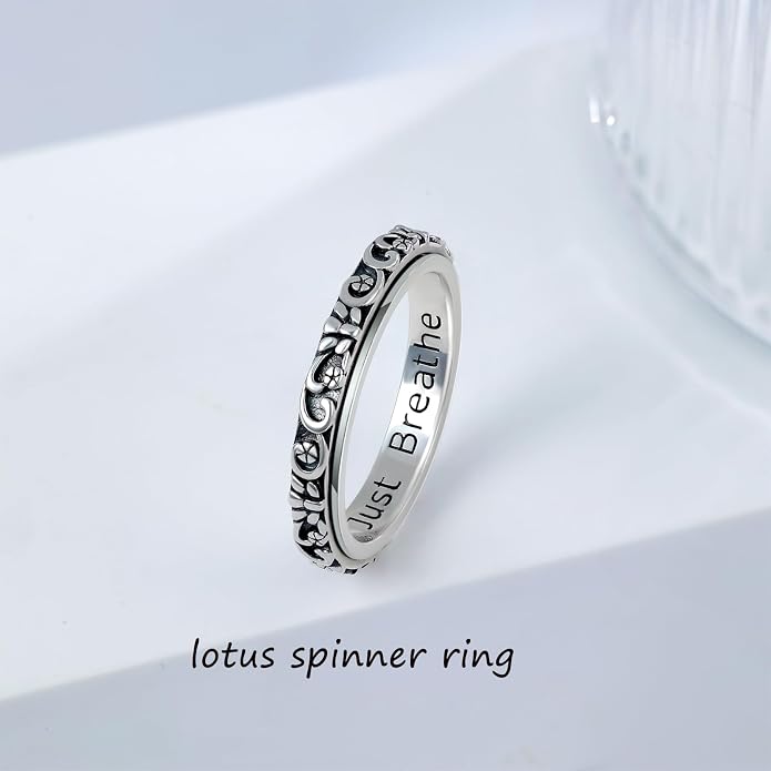 LYTTMAB S925 Sterling Silver Spinner Ring for Anxiety Women Men