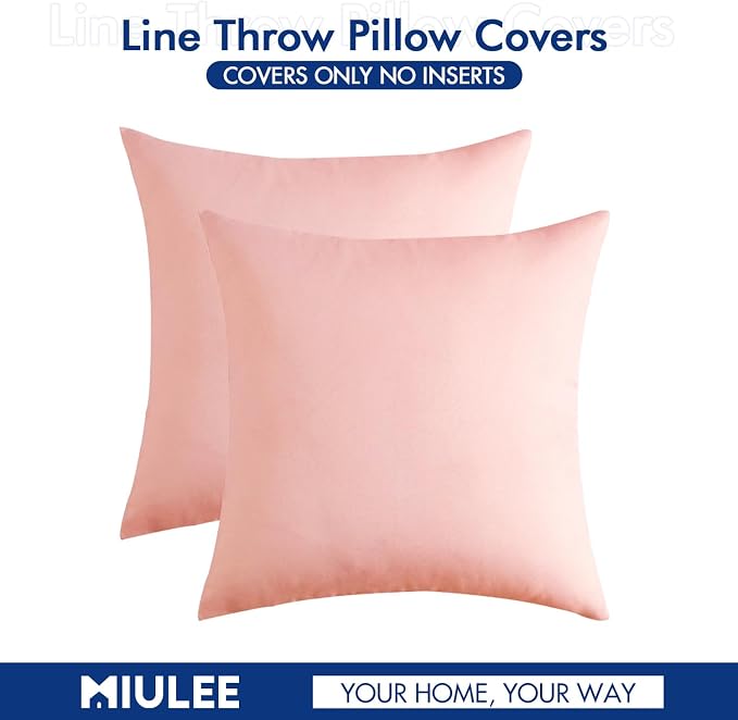 MIULEE Pack of 2 Decorative Outdoor Solid Waterproof Throw Pillow Covers Spring Valentine Faux Linen Garden Farmhouse Cushion Cases for Patio Tent Balcony Couch Sofa 18x18 Inch Light Pink