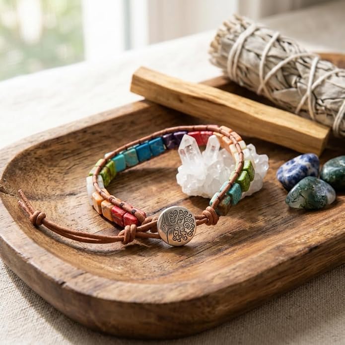 YGLINE Boho Handmade Wrap Leather Tube Crystal Stone Bracelet for Women