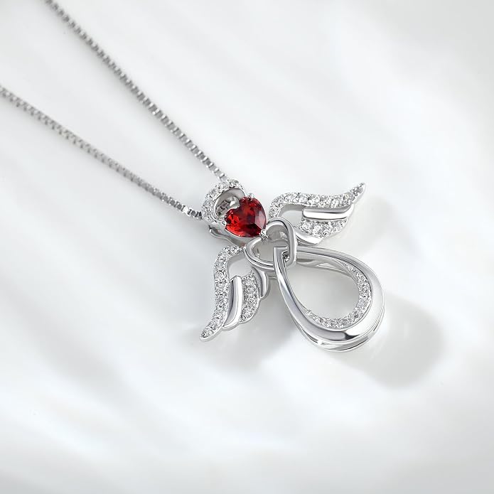 925 Sterling Silver Guardian Angel Pendant Necklace for Women with Birthstone Cubic Zirconia Little Angel Pendant Necklace Jewelry 18 inch Chain