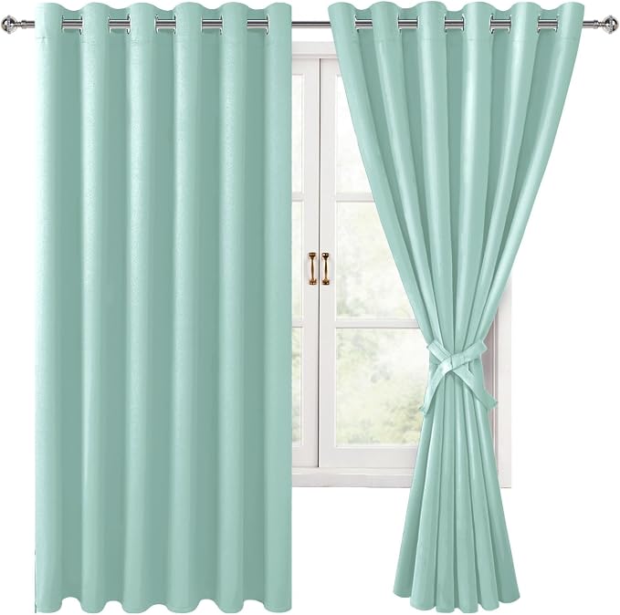 Hiasan Room Darkening Curtains, 70 x 63 Inches - Thermal Insulated & Energy Saving Window Drapes for Bedroom/Living Room, Set of 2 Panels, Aqua