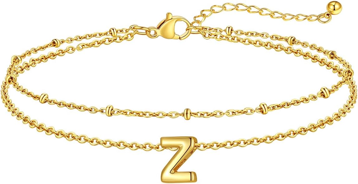FaithHeart Initial Ankle Bracelets for Women, Waterproof 14k Gold Plated Initial Anklets Non Tarnish Stainless Steel Cute Layered Anklet Summer Beach Jewelry