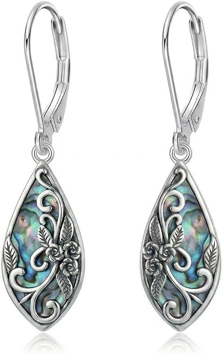 Silver Earrings Women Dangle Filigree/Abalone Shell/Turquoise Cowgirl Earrings Cat/Hummingbird/Chicken/Celtic Knot/Butterfly Jewelry Birthday Gifts for Women