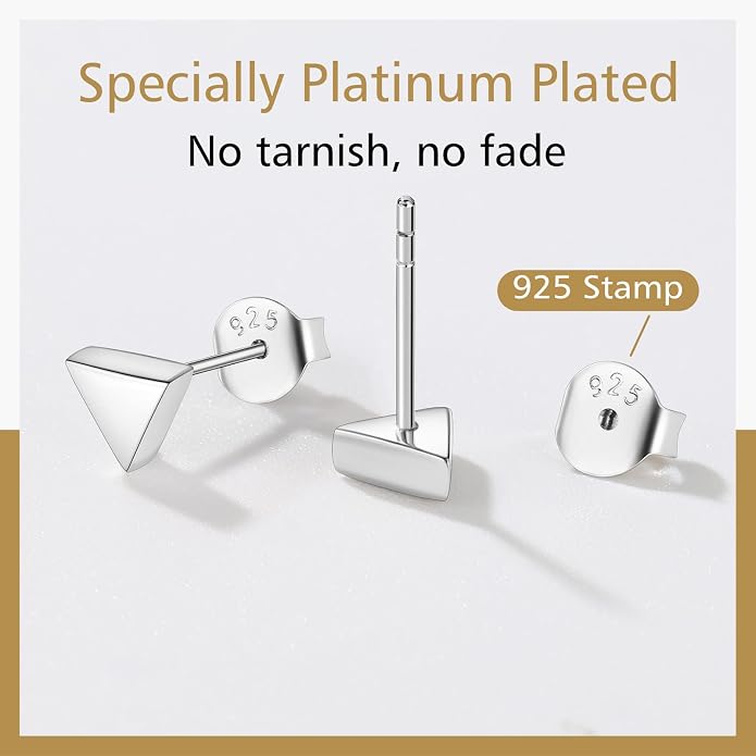 FindChic Hypoallergenic Sterling Silver Small Bar/Heart/Dot/Triangle/Butterfly/Lightning Studs Earrings Minimalist Geometric Jewelry Valentine Gifts for Women Men Girls, with Gift Box
