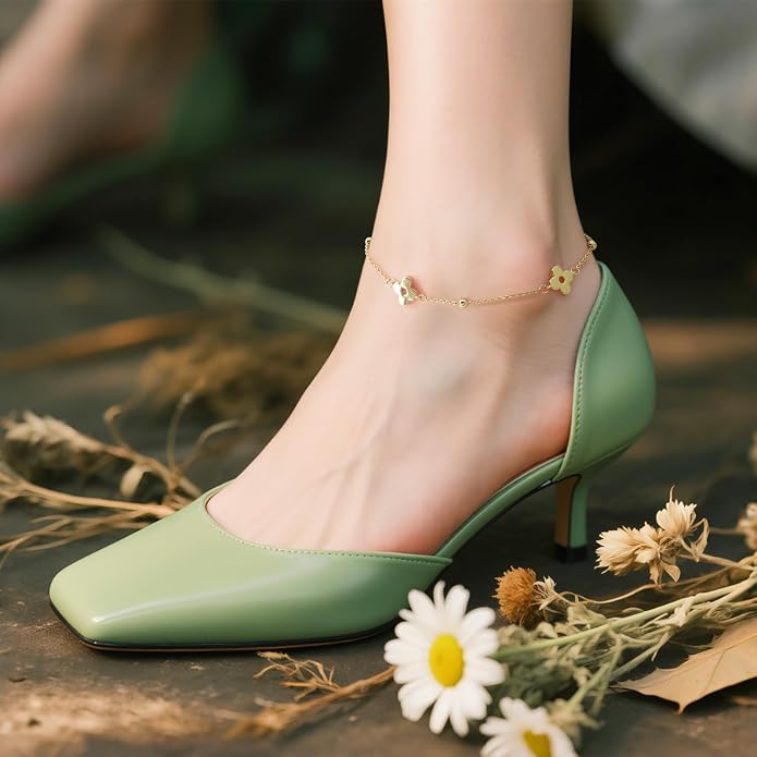 14K Gold Plated Anklets for Women Four-Leaf Clover 14K Gold Plated Ankle Bracelets for Women Golden Jewelry for Womens Anklets Bracelets Romantic Floral Adjustable 9.4+1.6in