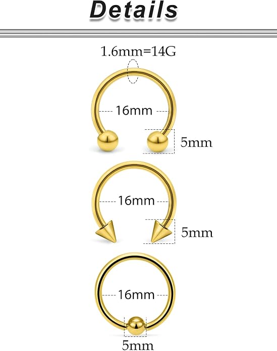 00G 0G 2G 4G 6G 8G 10G 12G 14G 16G Septum Rings Silver Black Surgical Steel Heavy Gauges Earrings Stretching kit Eyebrow Lip Septm Nose Rings Helix Tragus Daith Rook Earrings Hoops 10mm-19mm