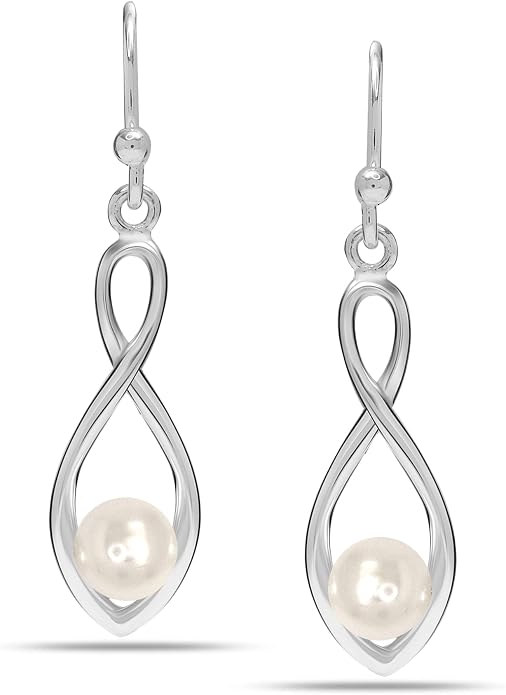 Charmsy 925 Sterling Silver Double Twisted Infinity Dangle Earrings for Women | Linear Marquise Large Loops Classic Infinity Drop Dangle Earrings