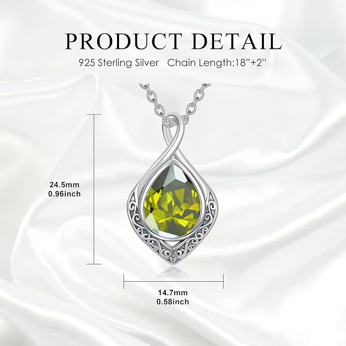 PELOVNY Celtic Knot Necklaces for Women 925 Sterling Silver Gemstone/Birthstone Teardrop Infinity Necklace Irish Celtic Pendant Jewelry Gifts for Mom Daughter Wife
