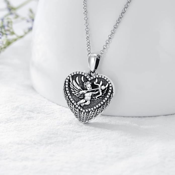 SOULMEET Personalized Silver Locket Necklace That Holds Pictures Photo Keep Someone Near to You, Memorial Custom Lockets Necklaces Letters Engraving for His Her