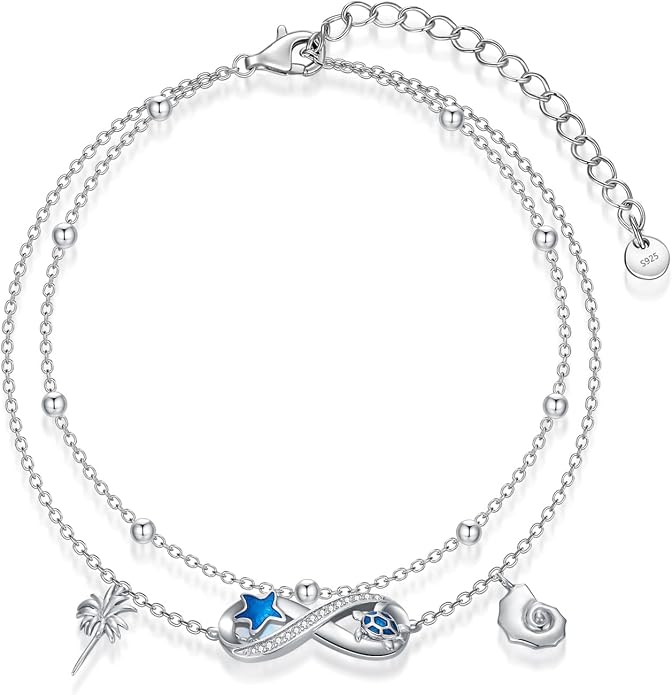 Ankle Bracelets for Women, 925 Sterling Silver Infinity/Heart/Pineapple/Butterfly/Turtle/Evil Eye/Sand Dollar Anklets Waterproof, Christmas Birthday Bracelet Anklets Jewelry Gift Adjustable