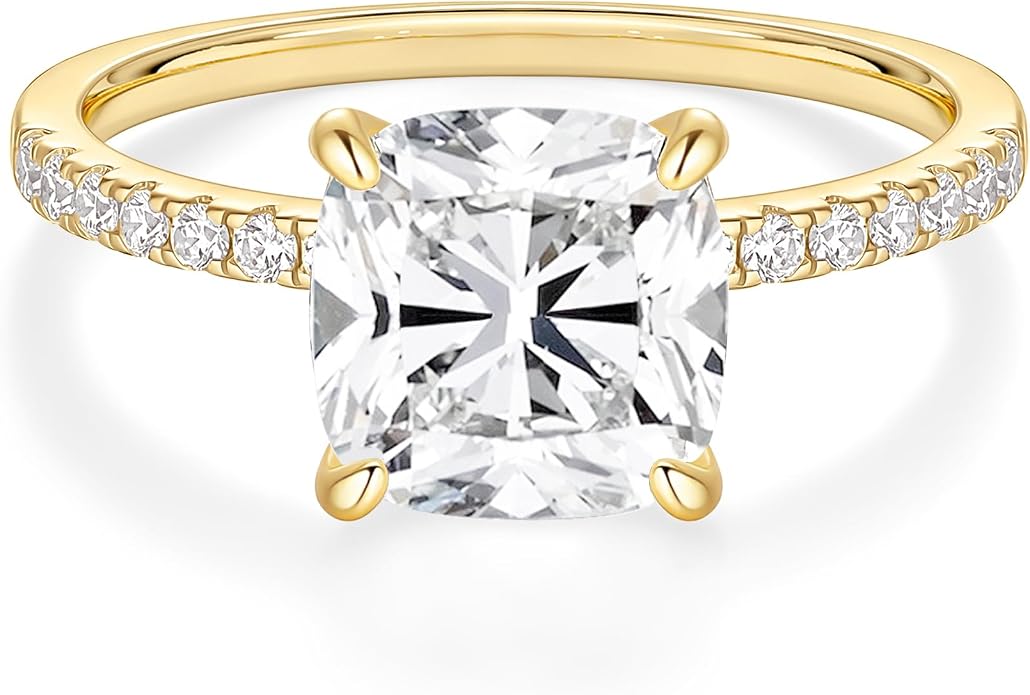 EAMTI 3.5CT 925 Sterling Silver Rings Cushion Cut Cubic Zirconia CZ Engagement Wedding Bands for Women Promise Rings for Her Size 3-11