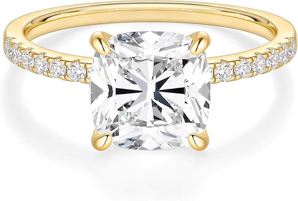 EAMTI 3.5CT 925 Sterling Silver Rings Cushion Cut Cubic Zirconia CZ Engagement Wedding Bands for Women Promise Rings for Her Size 3-11