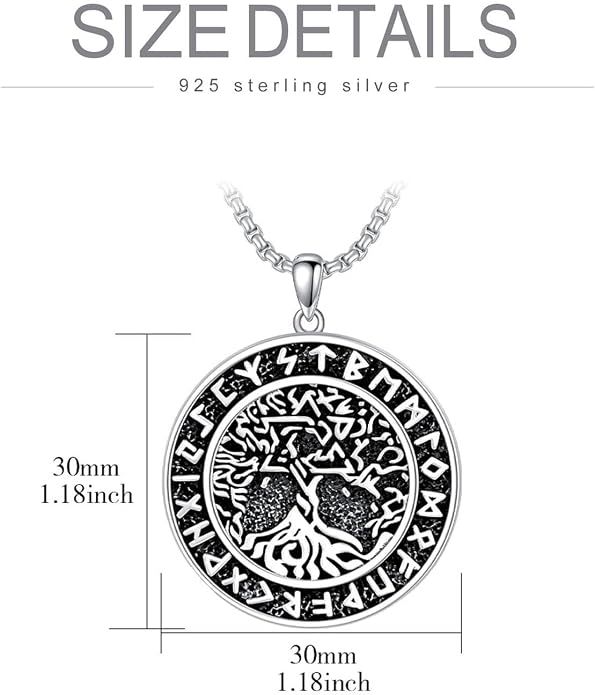 Viking Necklace for Men 925 Sterling Silver Viking Wolf/Thors Hammer/Vegvisir/Tree of Life/Compass Pendant Norse Necklace Amulet Talisman Christmas Gifts for Him Her