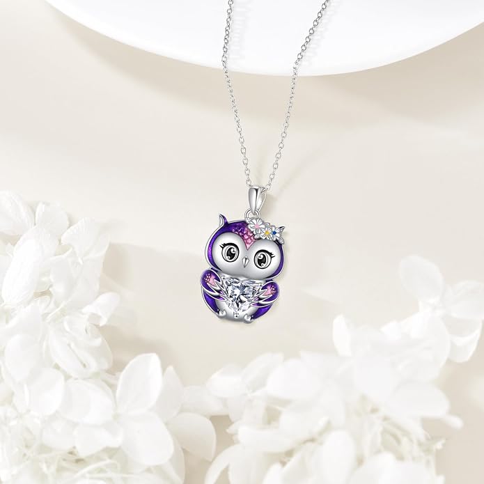 Bat/Cow/Cat/Bunny Necklace 925 Sterling Silver Heart Animal Pendant Necklace for Women