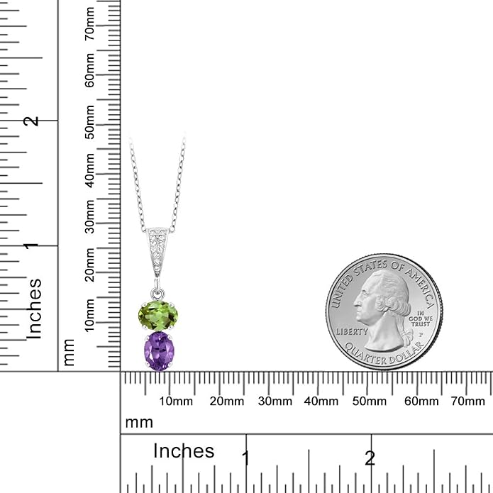 Gem Stone King 2-Stone Gemstone Birthstone Pendant Necklace for Women in 925 Sterling Silver | Oval 8x6MM | 18 Inch Silver Chain | Fine Jewelry for Her Mom Wife