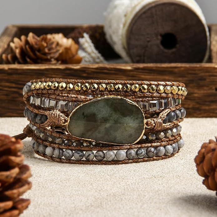 Women Wrap Bracelets Boho Natural Stone Jasper Turquoises Strand Bracelet Jewelry Collection
