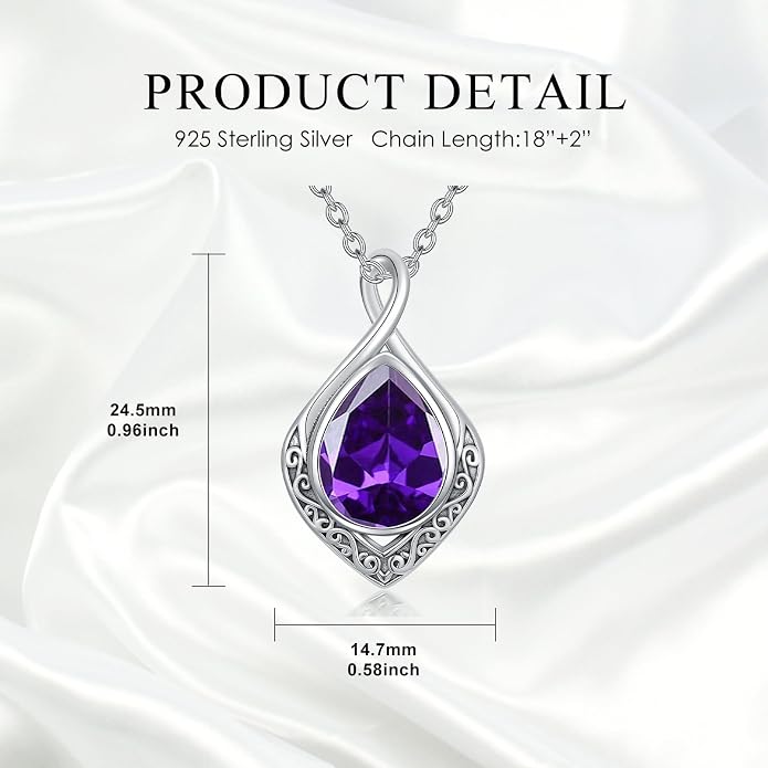 PELOVNY Celtic Knot Necklaces for Women 925 Sterling Silver Gemstone/Birthstone Teardrop Infinity Necklace Irish Celtic Pendant Jewelry Gifts for Mom Daughter Wife