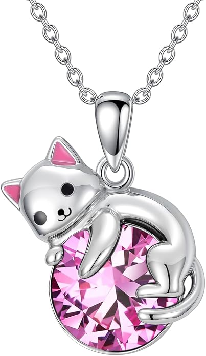 PELOVNY Teddy Bear Necklace for Women 925 Sterling Silver Bear/Highland Cow/Fox/Cat/Axolotl Birthstone Necklace Christmas Birthday Jewelry Gifts for Mom Daughter Wife Sister
