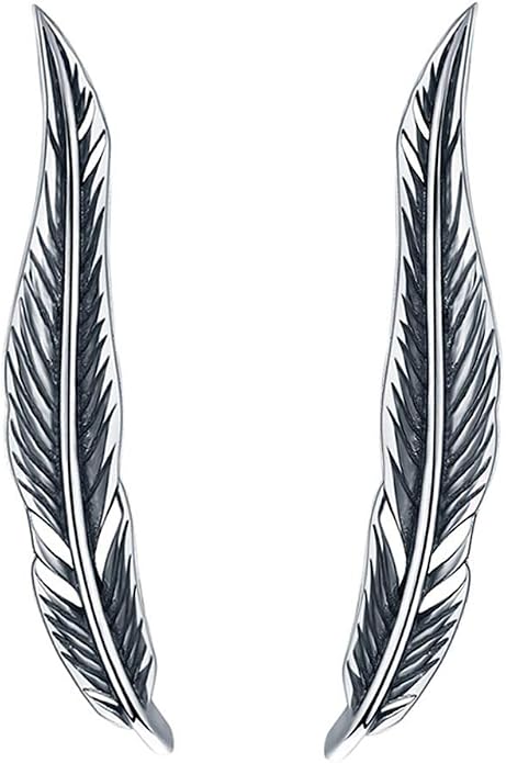 SLUYNZ 925 Sterling Silver Feather Crawler Earrings for Women Climber Earrings Cuff Earrings Wrap