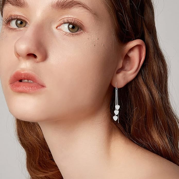 Sterling Silver Threader Earrings Flower Heart Moon Star Tiny Cube Rhombus Sector Beads Dream Catcher Evil Eye Butterfly Leaf Lightning Bolt Tassel Dangle Drop Chain Charm Earrings Jewelry Gifts for Women