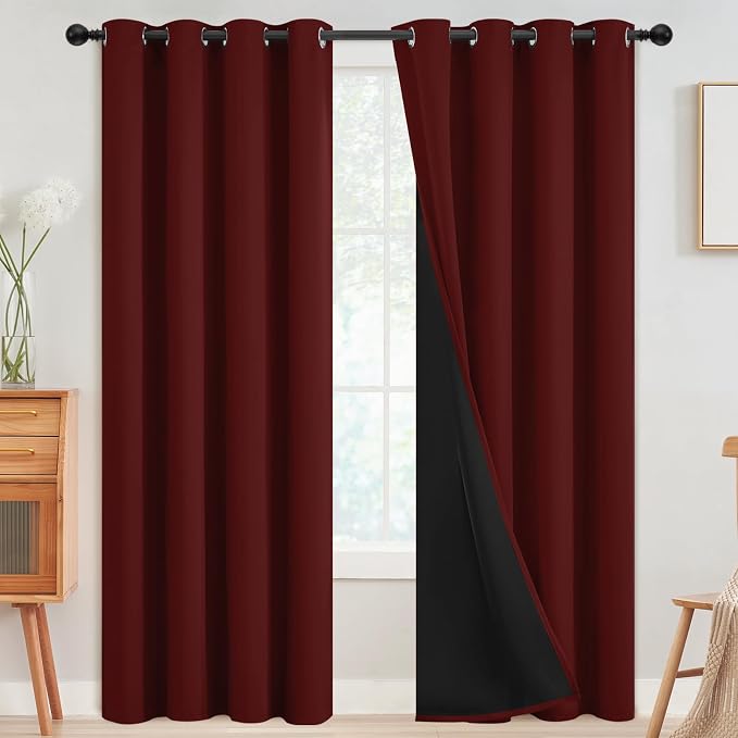 SimpleHome Burgundy Red 100% Blackout Curtains Room Darken Living Room 84 | Curtains for Bedroom,Thermal Insulated Grommet Window Drapes,Curtains for Living Room with Black Back,52 x 84 Inch,2 Panels